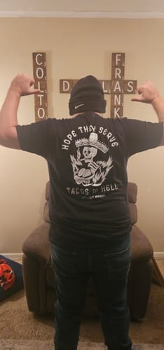 Customer photo review of TACOS TEE