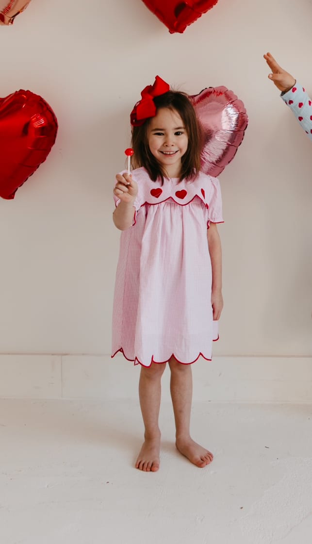 Customer photo review of Cute Heart Pink Gingham Amelia Dress