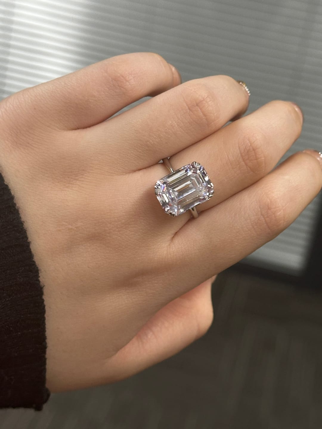 Customer photo review of S925 5.0/11.5 Ct Emerald Cut Engagement Ring In Sterling Silver Classic Everyday Wearable Ring