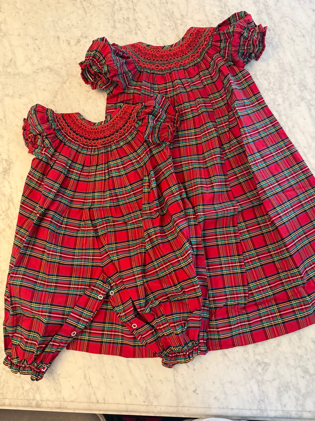 Customer photo review of Manchester Plaid Red Smocked Bishop Dress