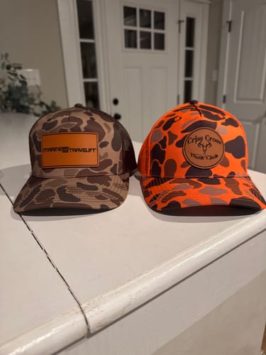 Customer photo review of Custom Leather Patch Hats Richardson CAMO Laser Engraved
