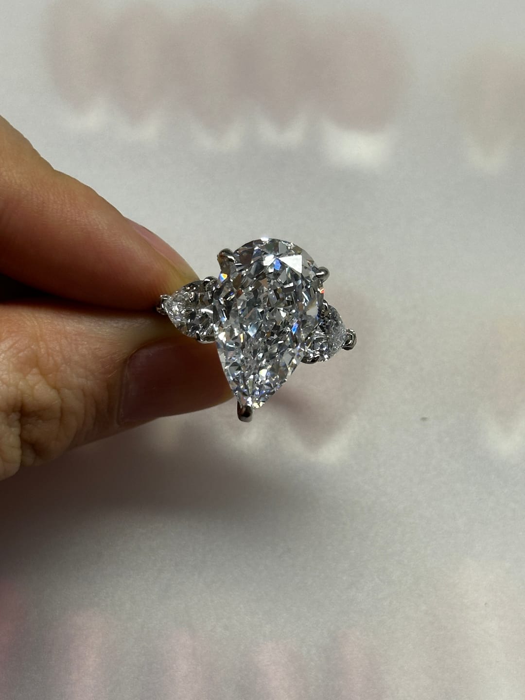 Customer photo review of Louily Stunning 8.0Ct Pear Cut Three Stone Engagement Ring