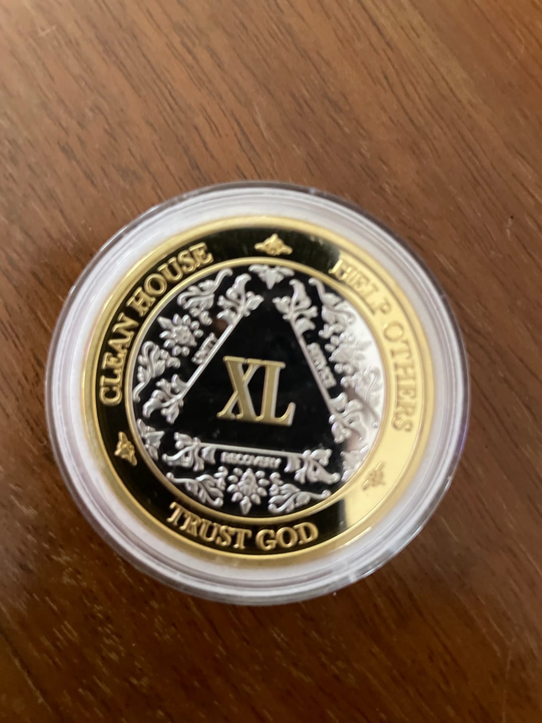 Customer photo review of 40 Year 40mm Gold & Silver AA Medallion - Bi-Plate Fancy Forty Year Chip/Coin