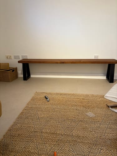 Customer photo review of Trapezium Leg Dining Table Bench | Rustic Shoe Bench