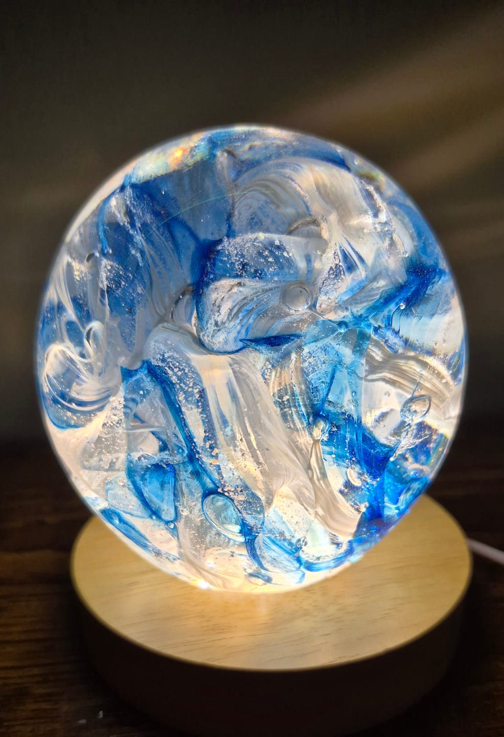 Customer photo review of Cotton Candy Orb with Infused Cremation Ashes