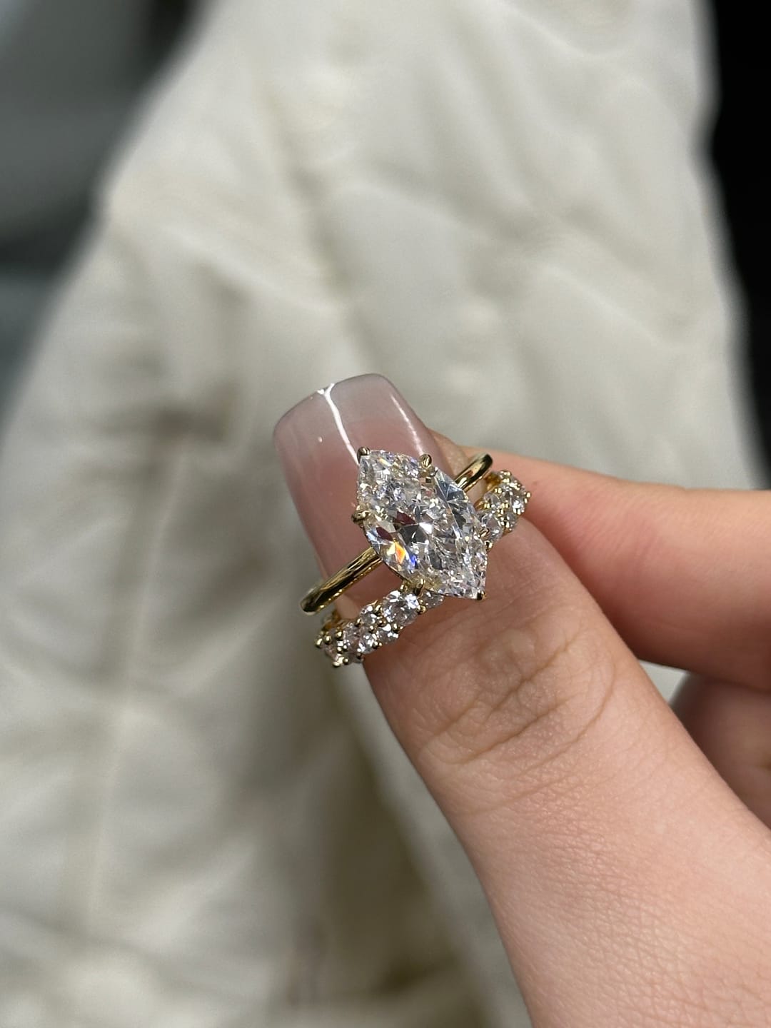 Customer photo review of S925 Special 3.0Ct Marquise Cut Wedding Set Bridal Rings With Wedding Band Travel Rings