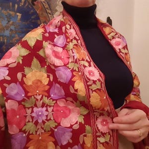 Customer photo review of Red Merino Wool Scarf with All-Over Floral Aari Embroidery