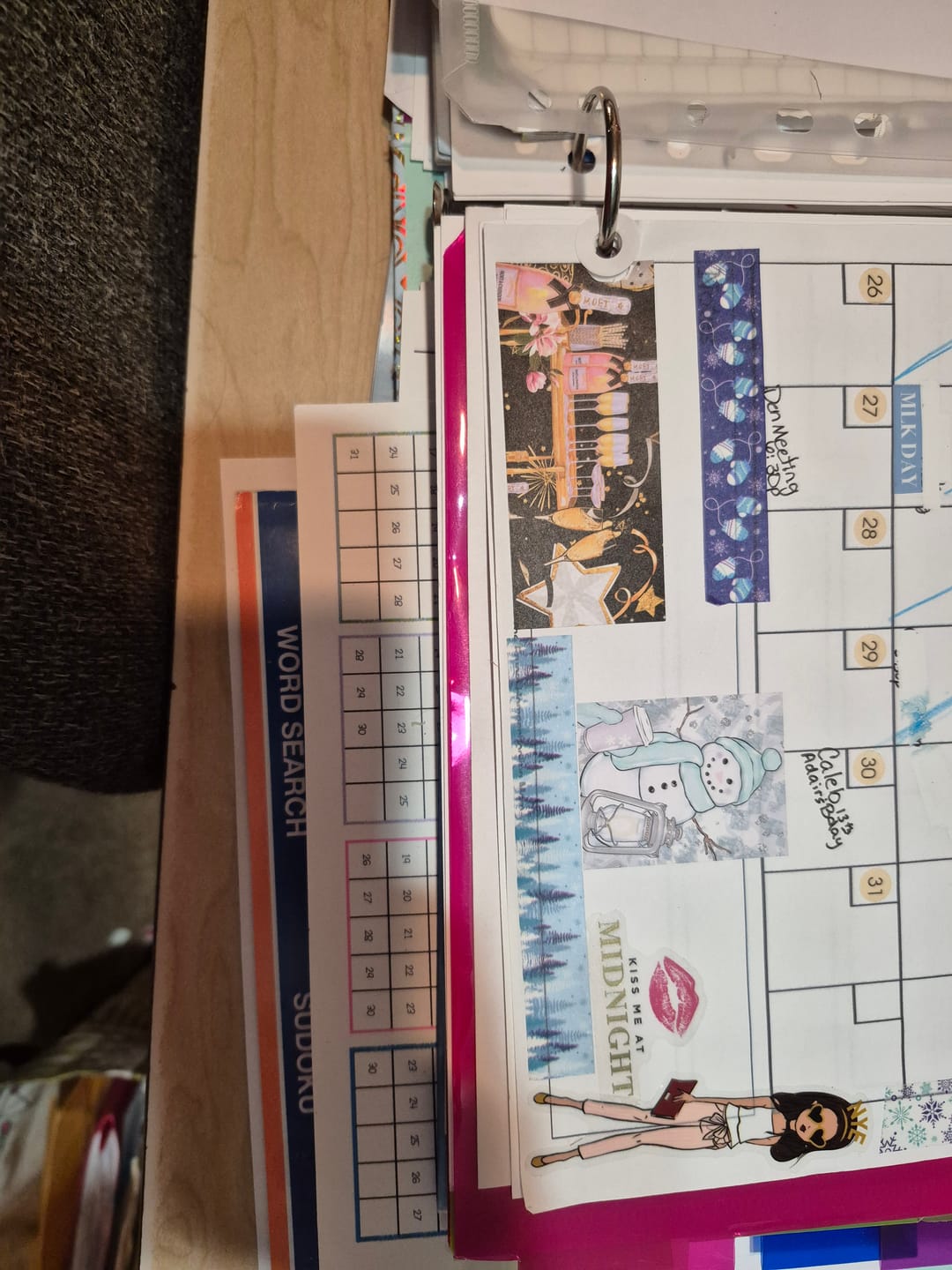 Customer photo review of Winter Snowflakes NYE New Years Eve Snow Cabin Snowman January 2022 Planner Envy Subscription Box.