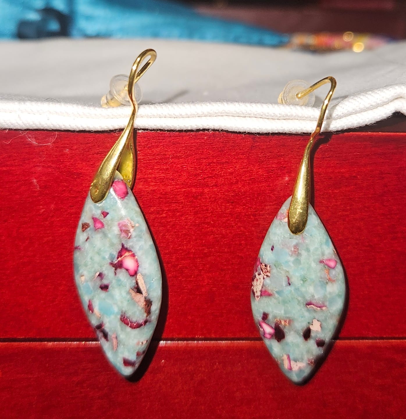 Customer photo review of Rosy Reef Leaves Jasper Earrings