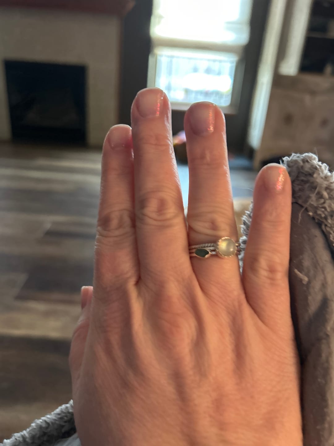 Customer photo review of Moonstone and Aquamarine Ring Stacking Set Sterling Silver
