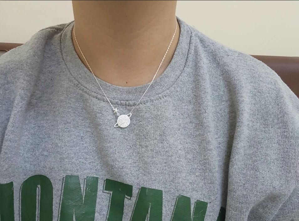 Customer photo review of Saturn Planet Chain Necklace Black Cubic Zirconia in 925 Silver