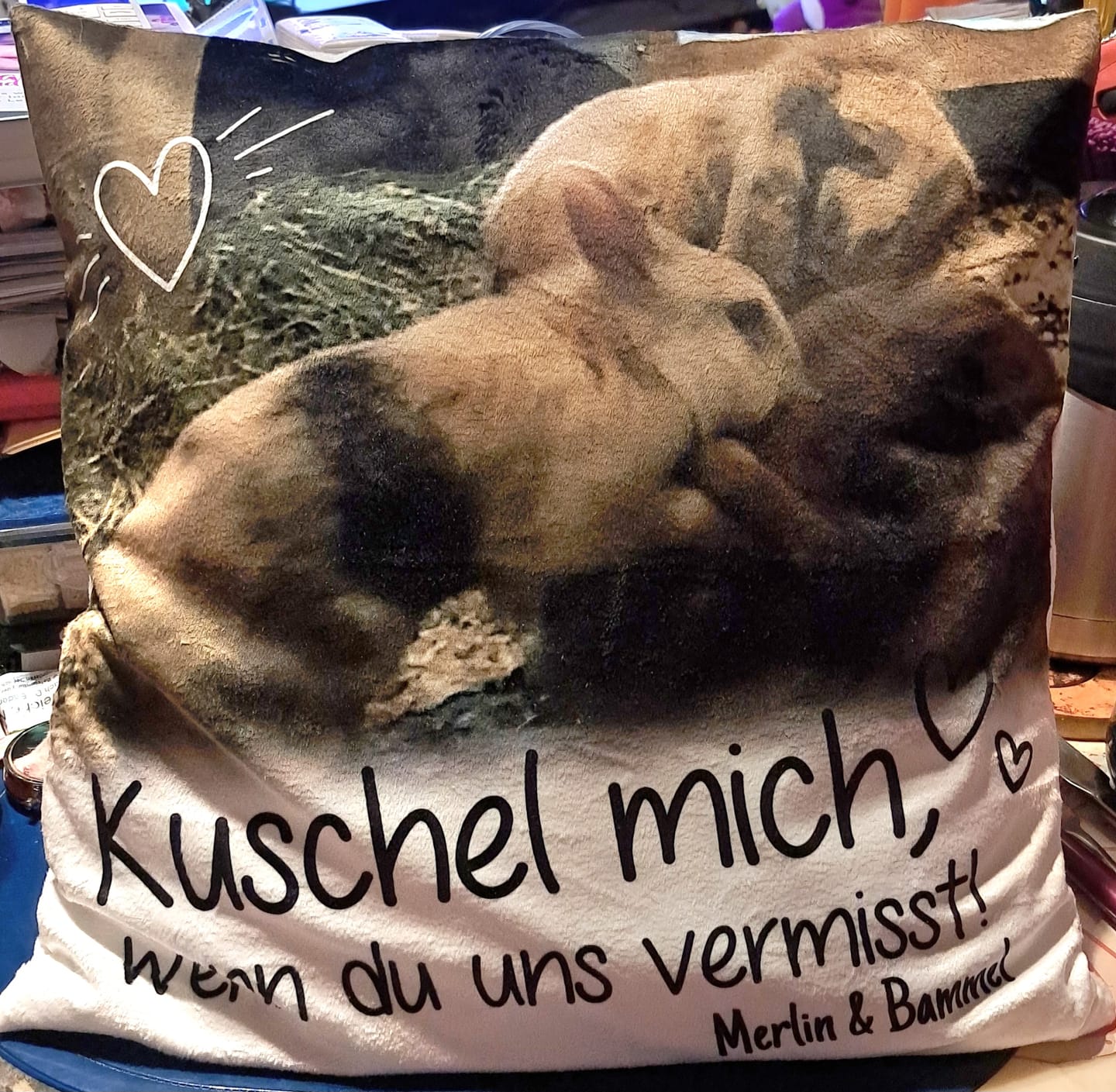 Customer photo review of Kuschel mich, wenn du mich vermisst - Individuelles Kissen