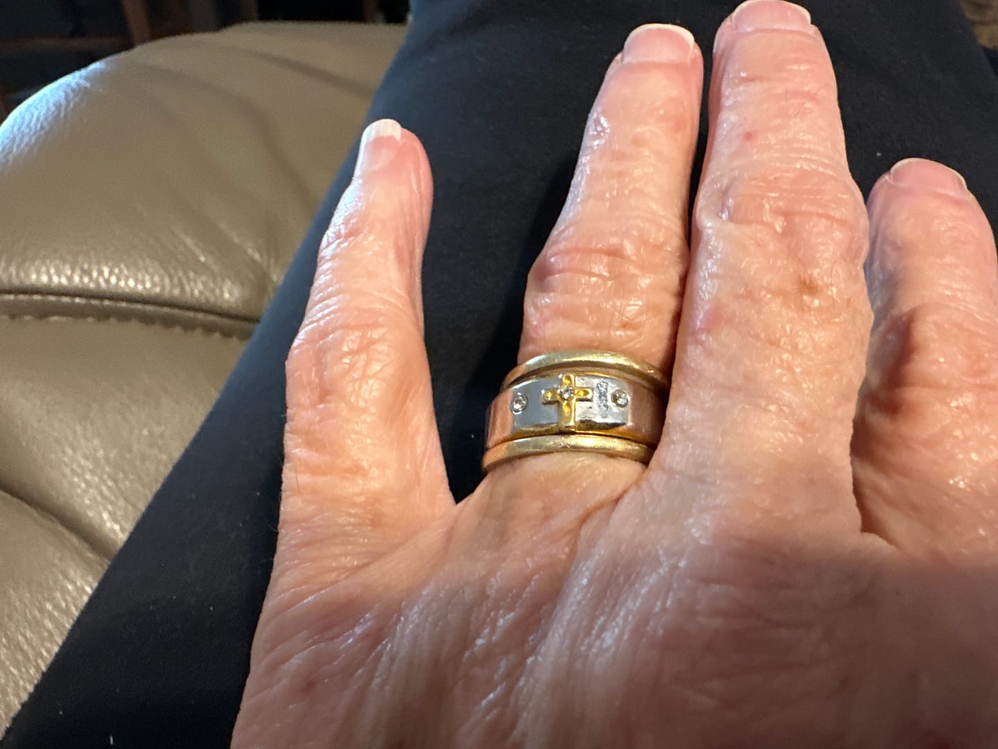 Customer photo review of Christianartworkshop Modern Style Two-tone Gold Cross Alloy Ring(Made in Holy Land)