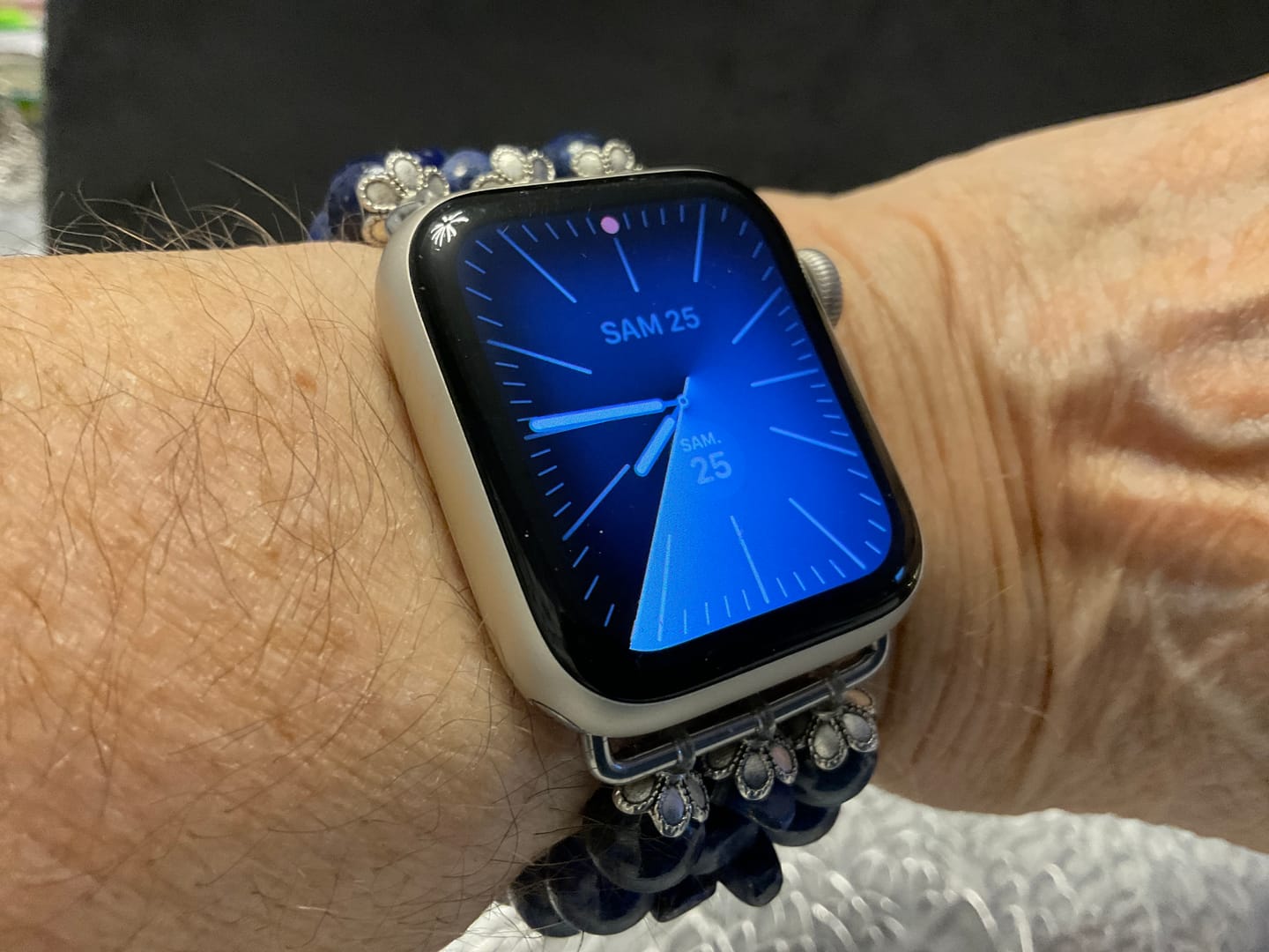 Customer photo review of Ocean Sapphire Stretch Apple Watch Strap