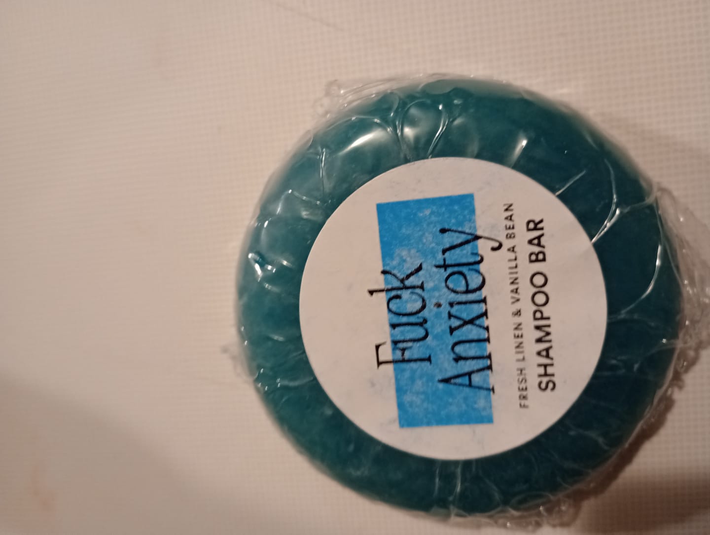 Customer photo review of Fuck Anxiety Shampoo Bar