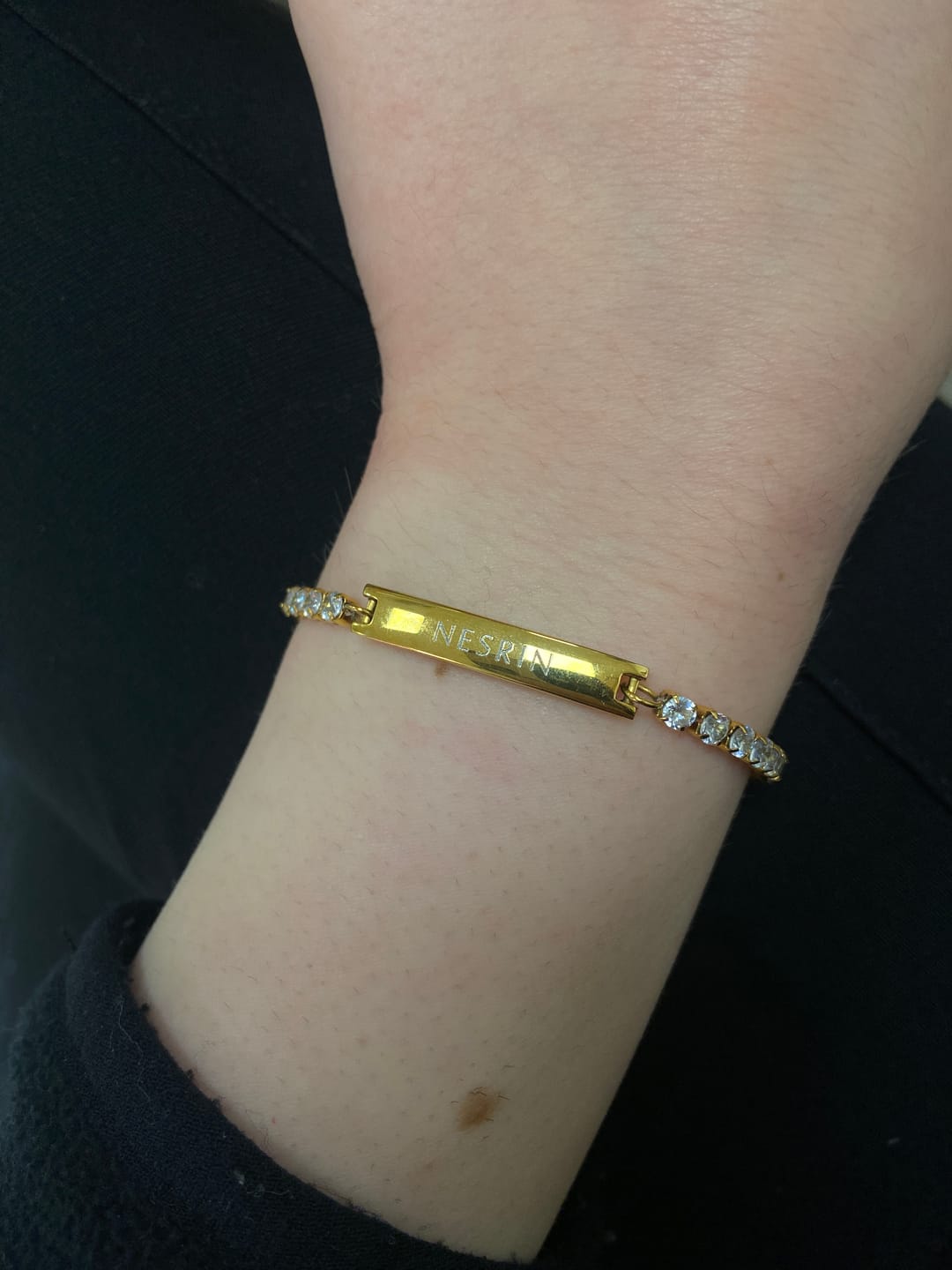 Customer photo review of Engraved Tennis Bracelet Gold