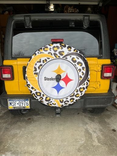 Customer photo review of Pittsburgh Steelers Spare Tire Cover Custom Leopard Heart For Fans