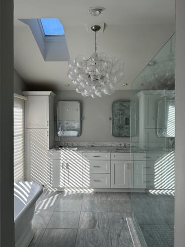 Customer photo review of Brass Cluster Ribbed Glass Globe Bubble Chandelier