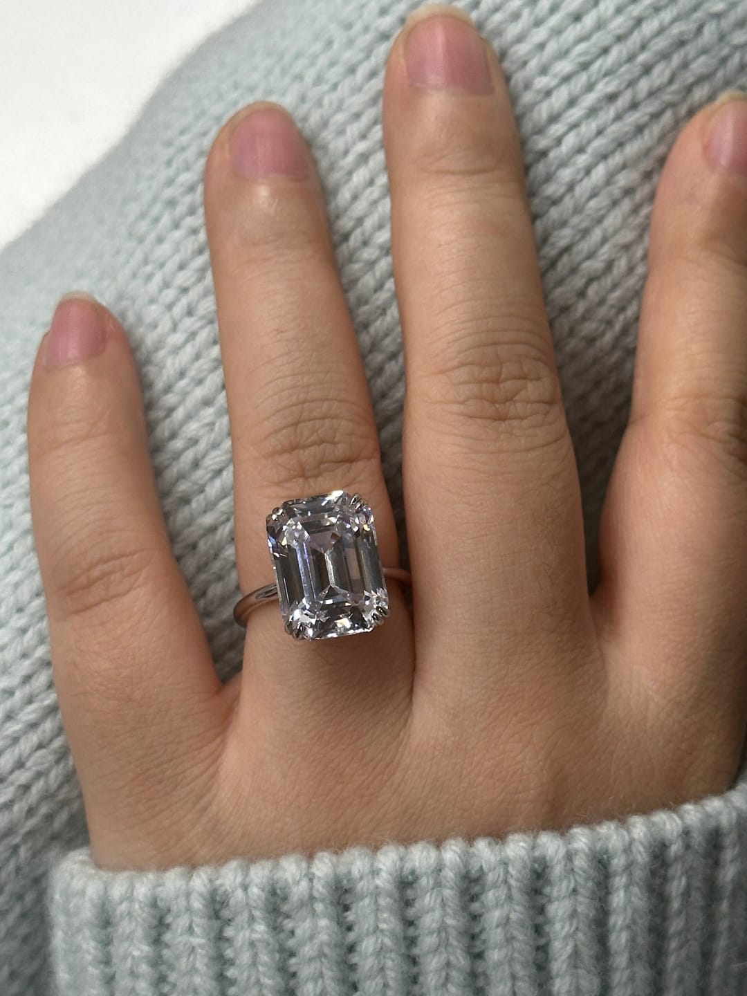 Customer photo review of S925 5.0/11.5 Ct Emerald Cut Engagement Ring In Sterling Silver Classic Everyday Wearable Ring