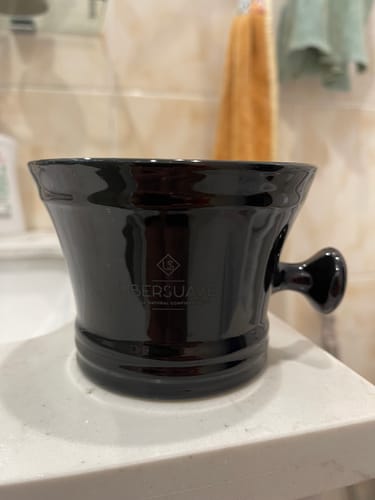 Customer photo review of Ubersuave Eco-Razor Premium Black Porcelain Shaving Soap Mug Bowl w/ Knob Handle