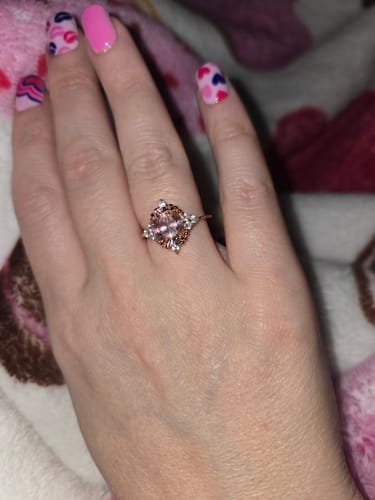 Customer photo review of Louily Pink Stone Rose Gold Oval Cut Engagement Ring