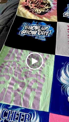 T-shirt quilt with cheerleading themes by Jill from MO