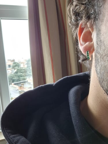 Customer photo review of Emerald Baguette Hoop - Silver
