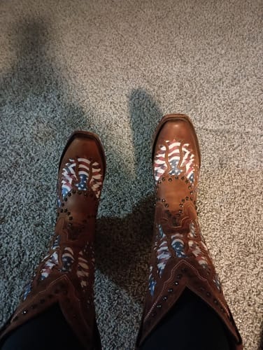 Customer photo review of Lane Men's Old Glory Caramel Brown Patriotic Flag Boots MB0006D