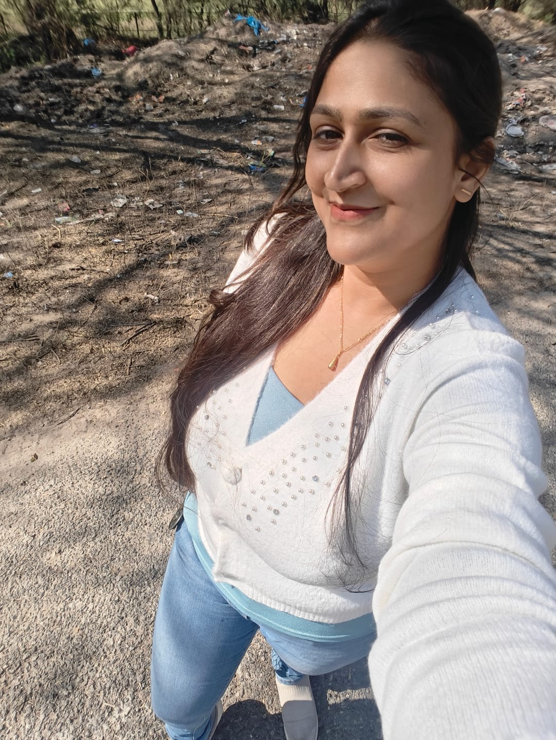 Customer photo review of Thin Drop Necklace