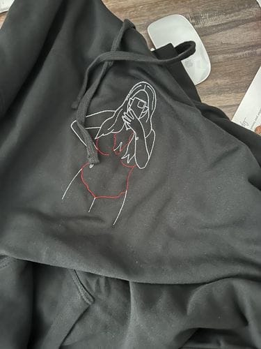 Customer photo review of Custom Embroidered Couple Portrait Sweatshirt, Couple sweats From Photo, Spicy Hoodie, Valentine Gift For Boyfriend