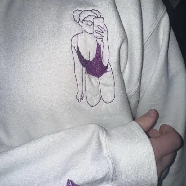 Customer photo review of Custom Embroidered Couple Portrait Sweatshirt, Couple sweats From Photo, Spicy Hoodie, Valentine Gift For Boyfriend