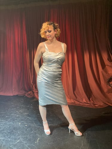 Customer photo review of Jawbreaker Wiggle Dress in Silver Laminate - Vixen by Micheline Pitt