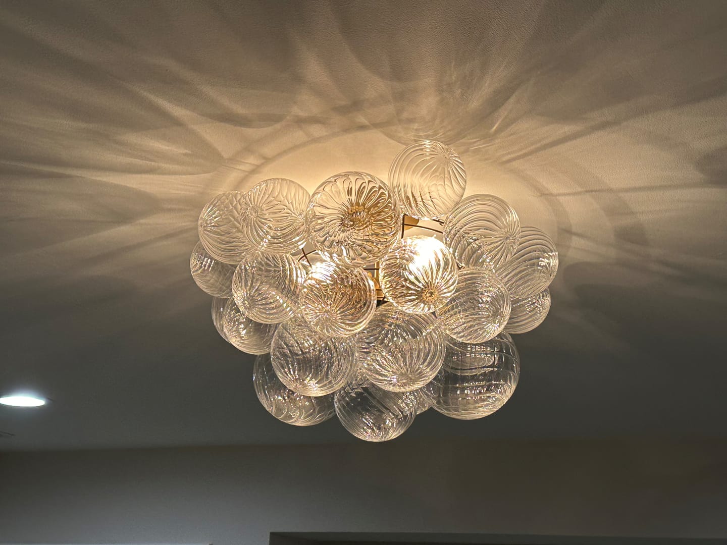 Customer photo review of 3-Light Cluster Ribbed Glass Bubble Semi Flush Chandelier