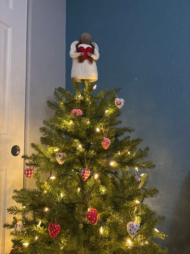 Customer photo review of White Angel Tree Topper “Love” | Handmade Guardian Angel with Heart Tree Topper | Christmas Home Décor and Mantle Decor