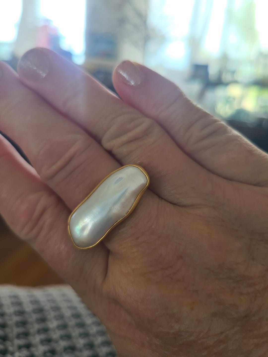 Customer photo review of PEARL BAR RING - GOLD