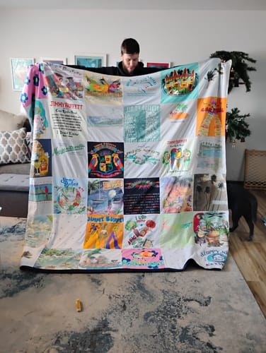 T-shirt quilt with music, tropical themes by Leanne from IL