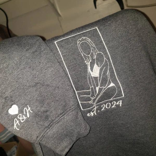 Customer photo review of Custom Embroidered Couple Portrait Sweatshirt, Couple sweats From Photo, Spicy Hoodie, Valentine Gift For Boyfriend