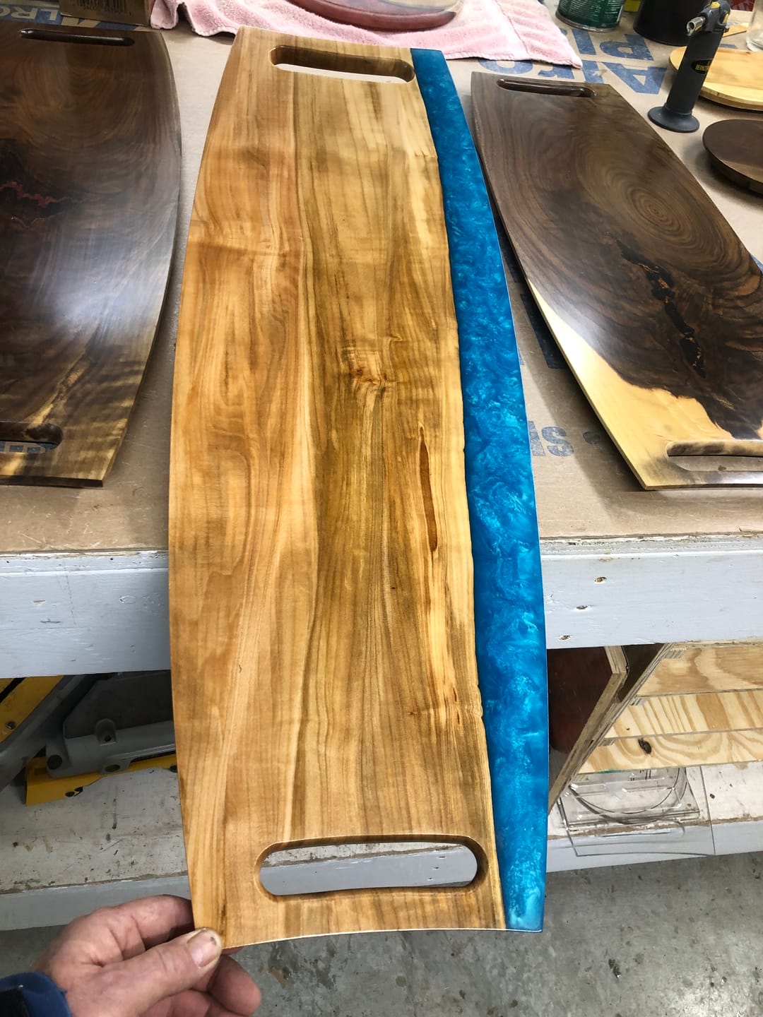 Customer photo review of 30x10.5" Extra Large Warped Rectangle Dual Handle Serving Board Acrylic Router Template