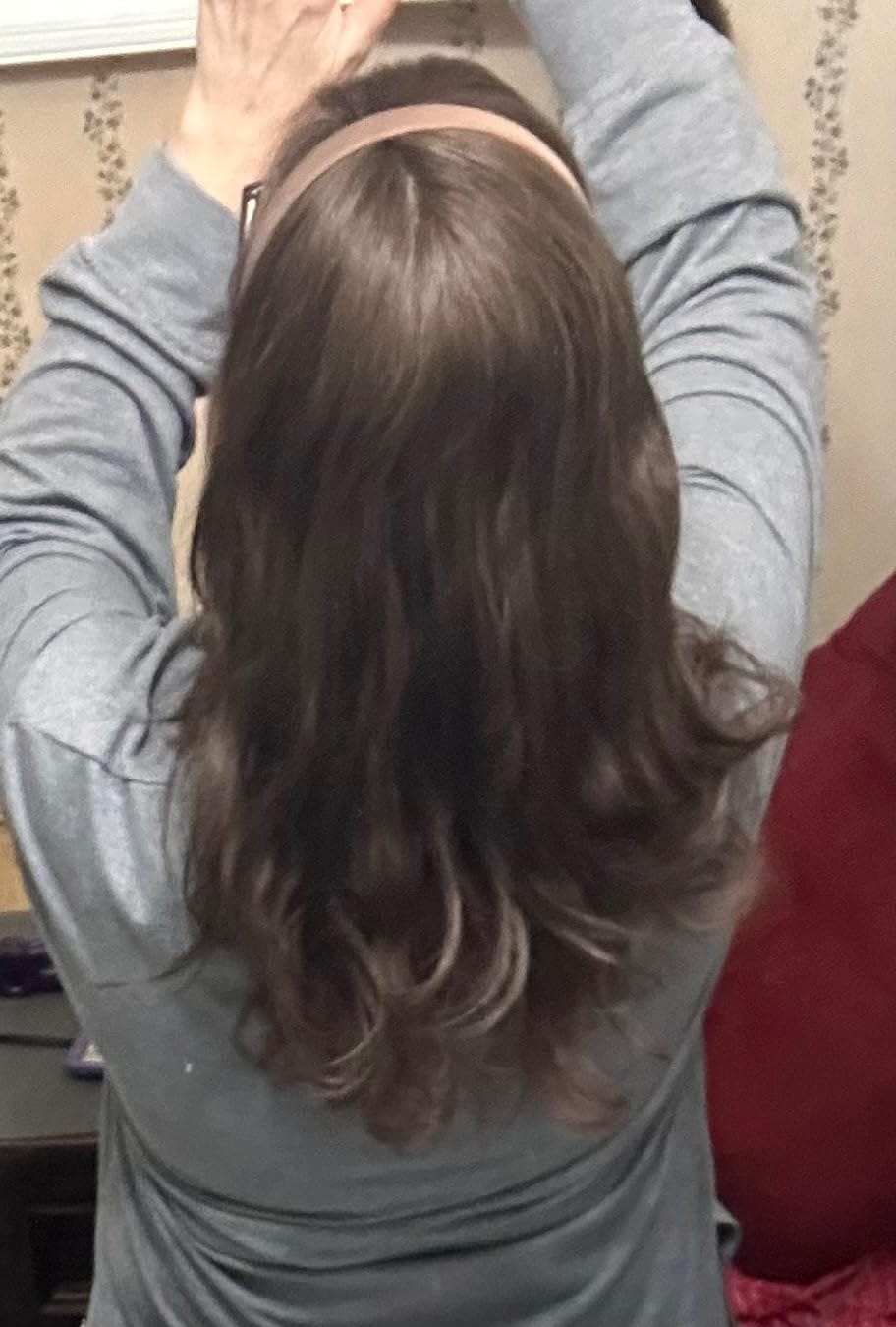 Customer photo review of Dark Brown Virgin Hair Medium Base Mono Topper Human Hair #2