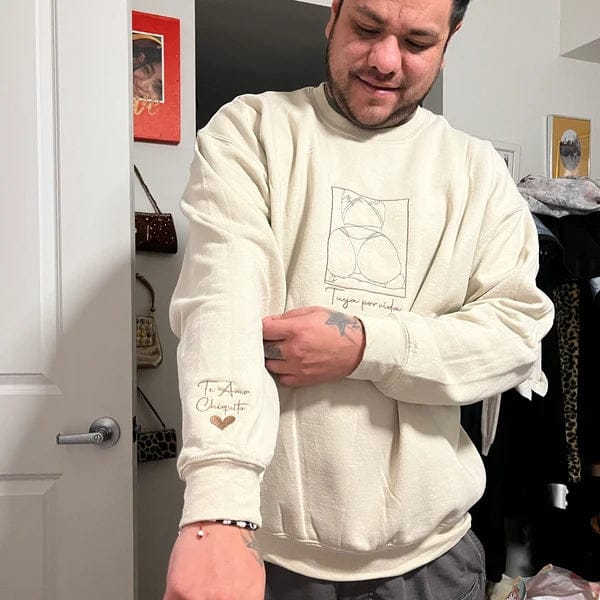 Customer photo review of Custom Embroidered Couple Portrait Sweatshirt, Couple sweats From Photo, Spicy Hoodie, Valentine Gift For Boyfriend
