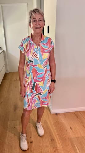 Customer photo review of Corsican Capped Sleeve Dress in Tango - with Plus+ sizes - Online Sale!