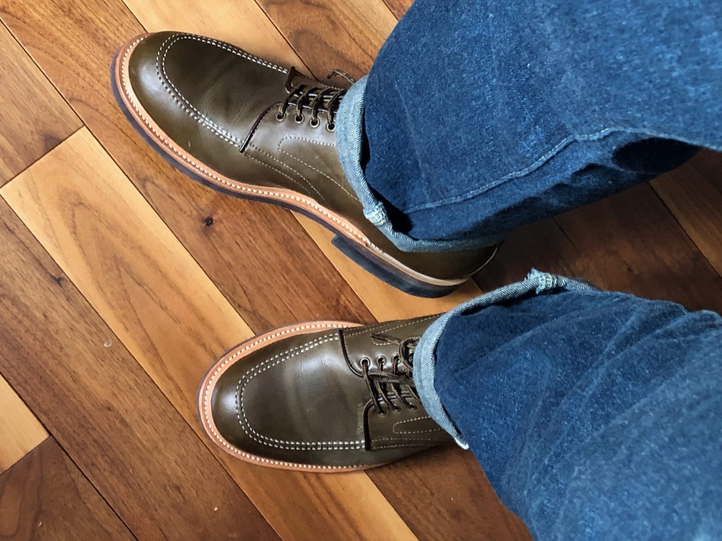 Customer photo review of Indiana Jones MocToe Boot -luosjiet®boots -  Olive Refresh Waxy