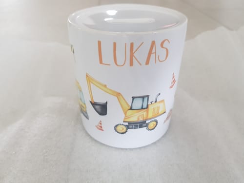 Kundenbewertung mit Foto zu Money box for children personalized with name - construction site design - personalized gift for boys & girls - children - for birthday - Personalization: Lukas