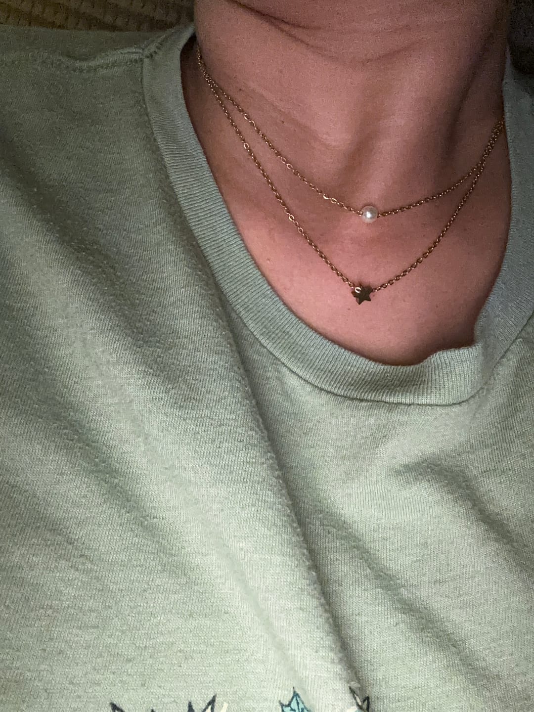 Customer photo review of Layered Gold Star & Pearl Necklace