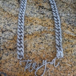 Customer photo review of JANICE RHINESTONE CUBAN NAME NECKLACE