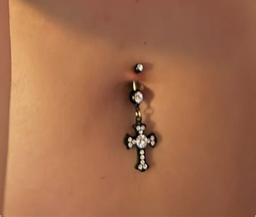 Customer photo review of Scattered Jewelled Cross Belly Dangle