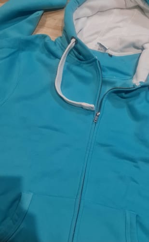 Customer photo review of Premium Comfort Hoodie - Bright Sky Blue with White Rope