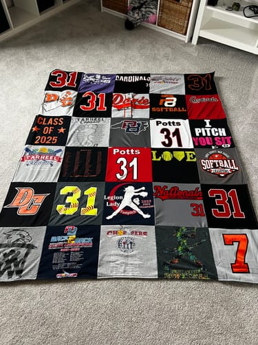 T-shirt quilt featuring potts softball team, cardinals team by Stephanie from NC