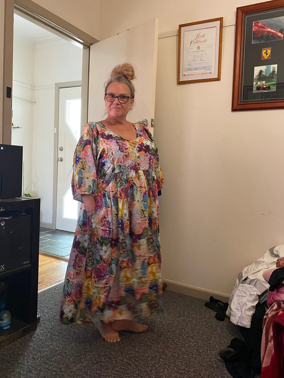 Customer photo review of Zandra Dress in Pink Multi