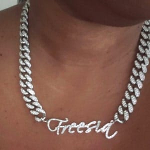 Customer photo review of JANICE RHINESTONE CUBAN NAME NECKLACE